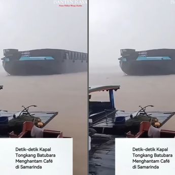 VIDEO: Detik-detik Kapal Tongkang Hantam Cafe, Sampai Ringsek