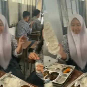 Viral, Momen Siswi SMA Nikmati Program Makan Bergizi Gratis Sambil Bawa Kerupuk dan Sambal