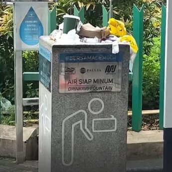 Miris! Fasilitas Air Minum MRT Jakarta Berubah Jadi Tempat Sampah