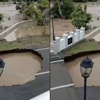 Potret Jalan Kemang Pratama Amblas Usai Dihantam Banjir Bekasi