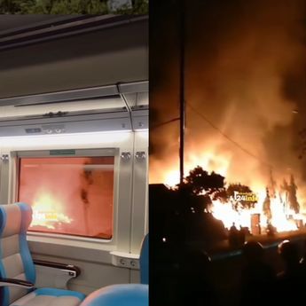 VIDEO: Ngerinya Pemandangan Kebakaran Cikarang Timur Dilihat dari Kereta Api