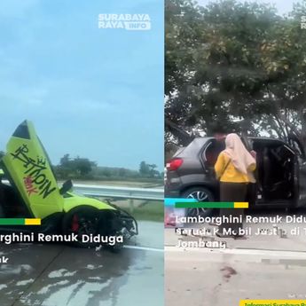 Lamborghini Remuk Hantam Mobil Pribadi di Tol Jombang