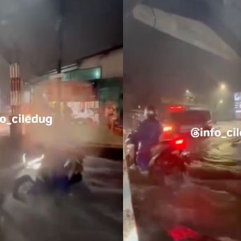 Banjir di Jalan Raden Fatah Ciledug, Banyak Motor Mogok Terjang Arus Deras