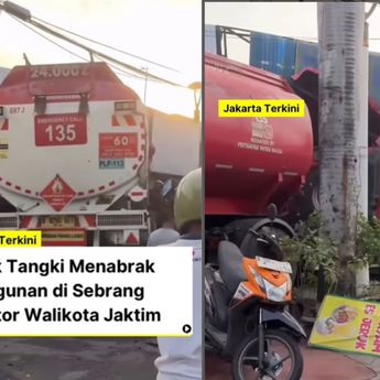 VIDEO: Truk Pertamina Terjepit di Warung Bakso Depan Kantor Walikota Jaktim Pagi Ini