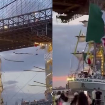Detik-detik Kapal AL Meksiko Tabrak Jembatan Brooklyn Sebabkan 22 Orang Terluka