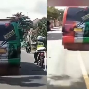 Polisi Jatuh Tersungkur Usai Disenggol Mobil Elf di Jalan Raya