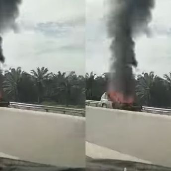Mobil Terbakar di Ruas Jalan Tol Medan, Asap Tebal Membumbung Tinggi