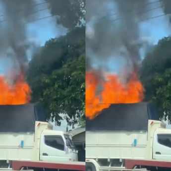 VIDEO: Ngerinya Truk Terbakar di Tengah Jalan Denpasar