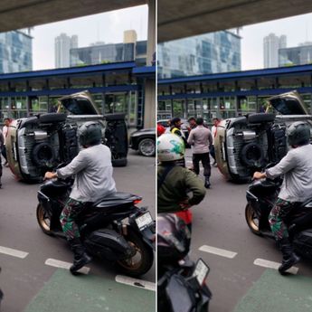 Kecelakaan Beruntun Motor vs Mobil, BRV Sampai Terbalik juga Ringsek