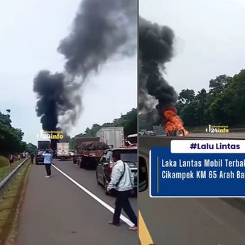 Kemacetan Parah Akibat Mobil Box Terbakar di Tol Cikampek KM 65 arah Bandung