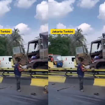 Kemacetan Parah di Jalan Pangeran Tubagus Angke, Truk Hancur Hantam Pembatas Jalan