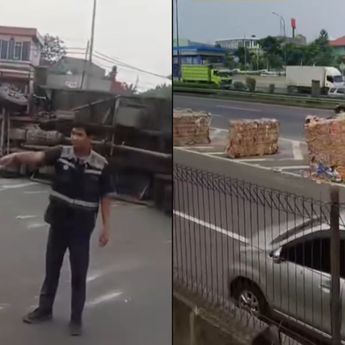 Truk Muatan Kardus Terguling di Tol JORR Arah TMII, Lalu Lintas Sempat Macet Parah