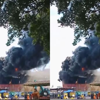 Kapal Tanker CPO Federal II di Tanjung Uncang Batam Kebakaran Hebat