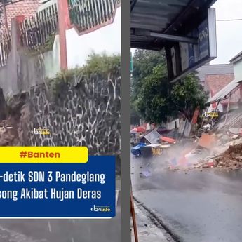 VIDEO: Ngeri! Tembok Sekolah Dasar Tiba-tiba Roboh di Pandeglang