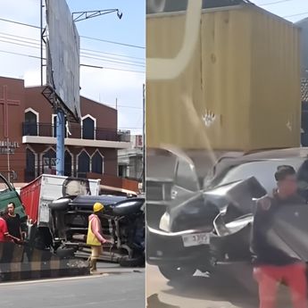 Truk Kontainer Tabrak Mobil sampai Ringsek di Terminal Bawen Arah Salatiga