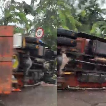 Truk Terbalik di Tol Cijago KM 45, Lalu Lintas Macet hingga Gerbang Tol Cisalak