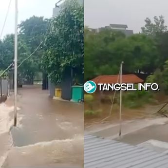Tembok Ruko di Jalan Aria Putra Ciputat Jebol Diterjang Banjir