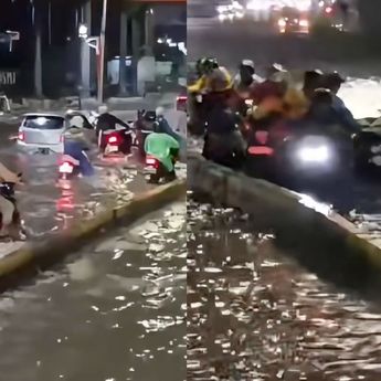 Banyak Motor Mogok Usai Terobos Banjir di Jalan Rasuna Said Kuningan
