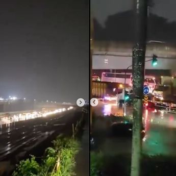 Hujan Deras Rendam Jalan Tol Baru Burangkeng dan Lampu Merah Delta Mas Bekasi