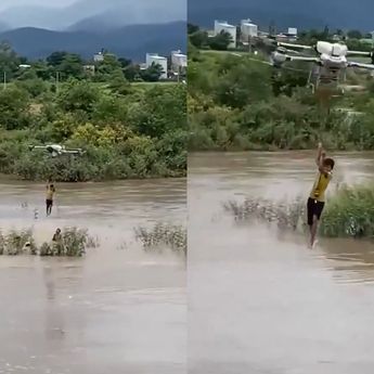 Viral! Petani Ini Pakai Drone Senilai Rp187 Juta Selamatkan 2 Anak yang Terjebak di Sungai yang Meluap