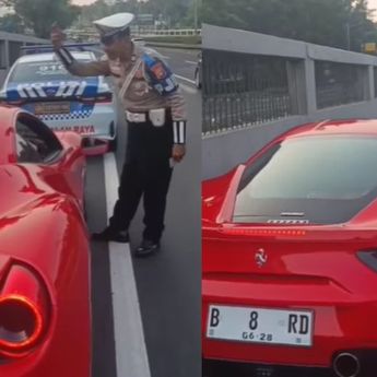 Ferrari Merah Kena Tilang di Jakarta Gegara Tak Pasang Pelat Nomor Depan