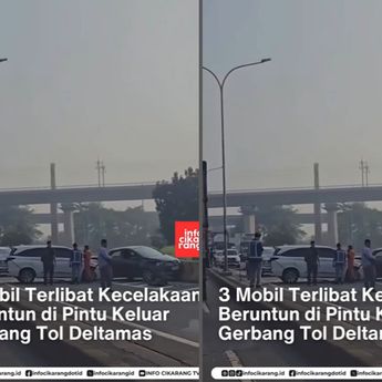 Ngeri! 3 Mobil Tabrakan Beruntun Sampai Ringsek di Gerbang Tol Deltamas Pagi Ini