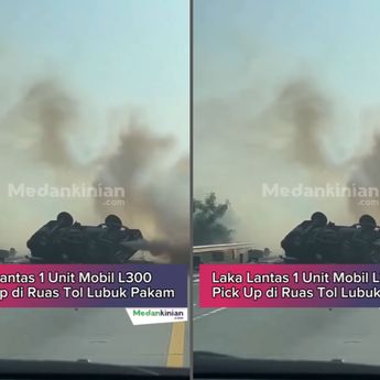 VIDEO: Mobil L300 Terguling Terbakar di Jalan Raya