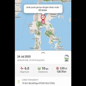 Gempa Magnitudo 6,0 Guncang Poso Sulteng, Tidak Berpotensi Tsunami