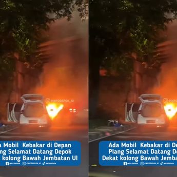 Mobil Terbakar di Kolong Jembatan UI Depok Malam Ini