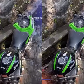 Motor Ninja Puluhan Juta Rupiah Nyemplung ke Selokan Jadi Tontonan Warga
