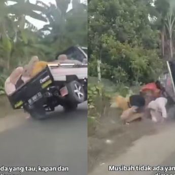 Pickup Terbalik di Tikungan Tajam saat Angkut Emak-emak, Sopir Malah Santai Merokok