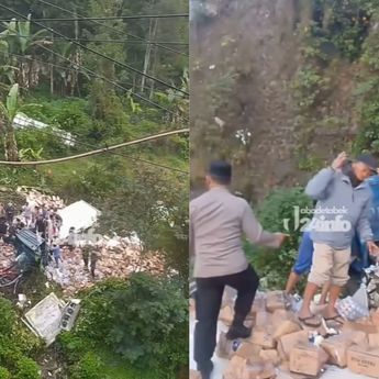 Tragis! Truk Pengangkut Susu Terjun ke Jurang Ciloto, Sopir Terjepit