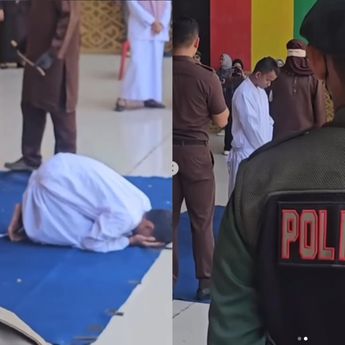 VIDEO: Hukuman Cambuk Pelaku Gay di Aceh, Sampai Sujud