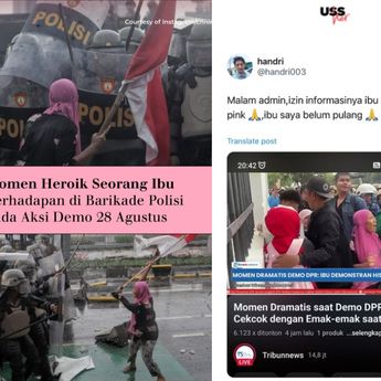 Ibu Berkerudung Pink Sendirian Hadang Ratusan Polisi Brimob