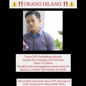 Dosen Pendidikan Sejarah UPI Dilaporkan Hilang 6 Hari