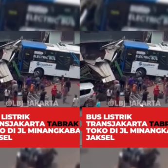 Bus Listrik Transjakarta Hantam Toko di Jalan Minangkabau