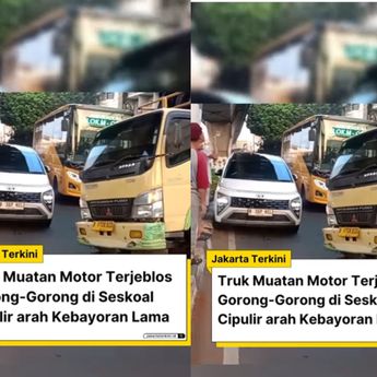 Truk Pengangkut Motor Jeblos di Ciledug Raya, Bikin Macet Panjang