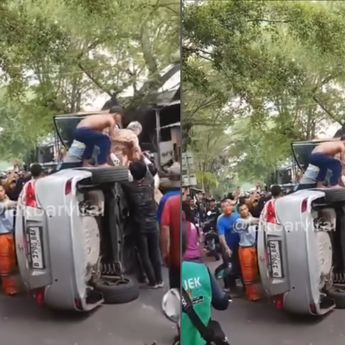 Penyelamatan Dramatis Seorang Nenek Terjepit Usai Mobilnya Terbalik di Kembangan