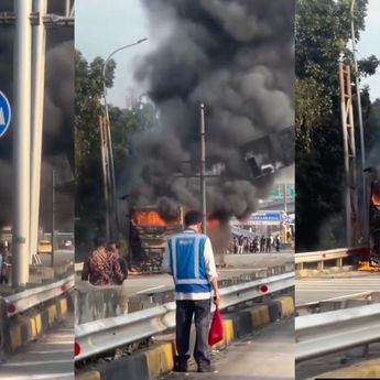 Bus Damri Terbakar di Tol JORR Jatiasih, Lalin Menuju MBZ Tersendat