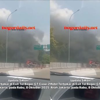 Mobil Keluarga Terbakar di Exit Tol Bogor GT Ciawi 2 Arah Jakarta SIang Ini