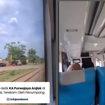 VIDEO Detik-detik Kereta Api Purwojaya 58F rute Gambir-Cilacap Anjlok