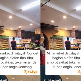 VIDEO Minimarket di Condet Dihantam Angin Kencang, Plafon Sampai Ambruk