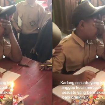 Bocah SD yang Tinggal dengan Nenek Menangis Haru Dapat Kejutan Ulang Tahun di Kelas