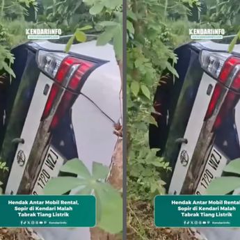 VIDEO: Mobil Toyota Tabrak Tiang Listrik Sampai Ringsek di Kendari