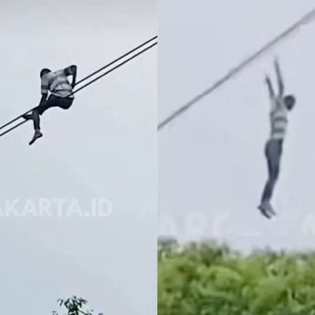 Diduga Cari Perhatian, Pria Nekat Bergelantungan di Kabel Udara Jakarta Selatan