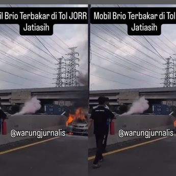 Mobil Brio Terbakar di Tol JORR Jatiasih
