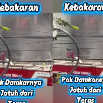 VIDEO Detik-detik Petugas Damkar Jatuh dalam Kebakaran Toko Elektronik