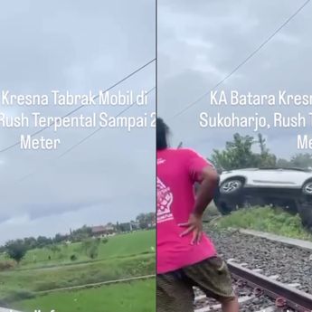 KA Batara Kresna Tabrak Toyota Rush di Sukoharjo, Mobil Angkut Pasutri Terpental