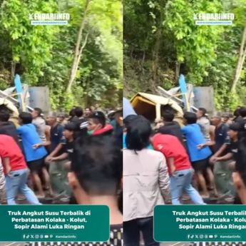 VIDEO: Kecelakaan Maut, Truk Box Pengangkut Susu Sampai Terbalik
