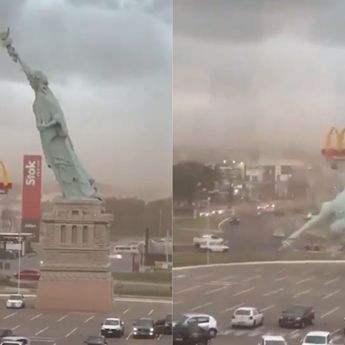 Diterpa Angin Kencang, Patung Liberty Roboh di Brasil